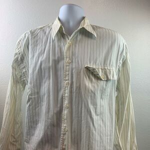 Hugo Boss Button Front Men Dress Shirt Sz 16.5 Pinstripe White Olive New Glares